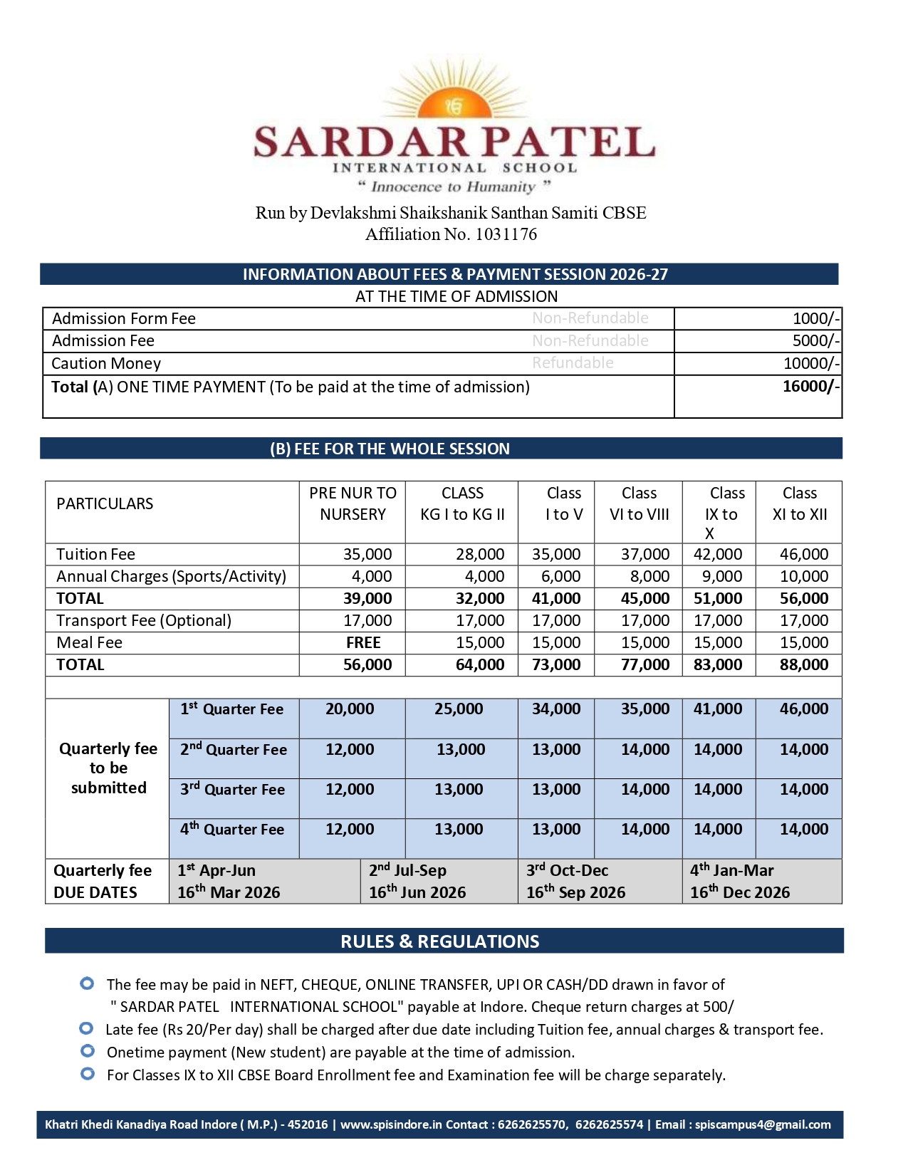 Fee Structure 2026-27